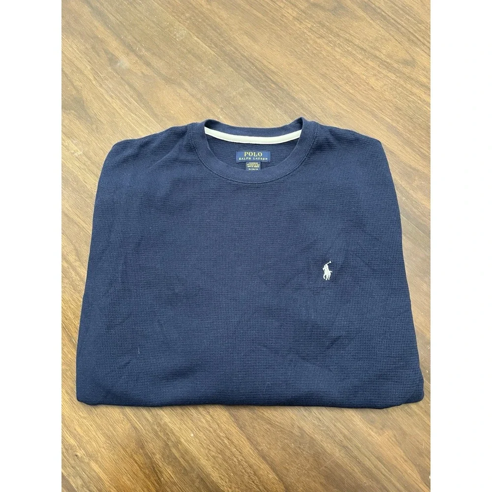 Polo Ralph Lauren Mens Sleepwear Top Navy Blue XL Waffle Knit Textured